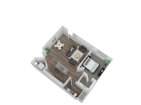 Floor plan for 1 bed, 1 bath, 747 sqft
